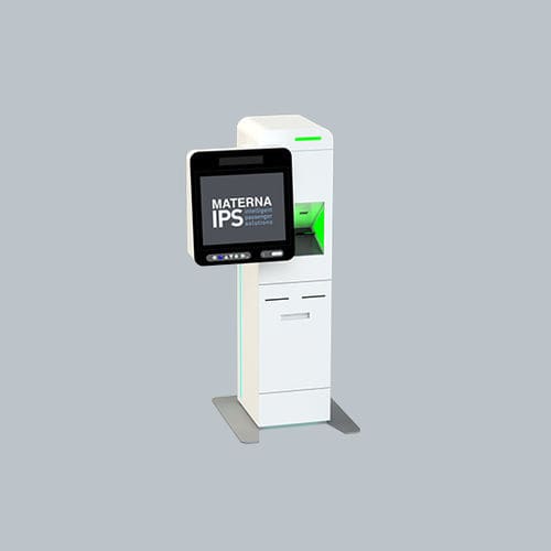 Стойка регистрации с принтером - Flex - Materna IPS - со считывающим устройством RFID / напольная / для аэропорта