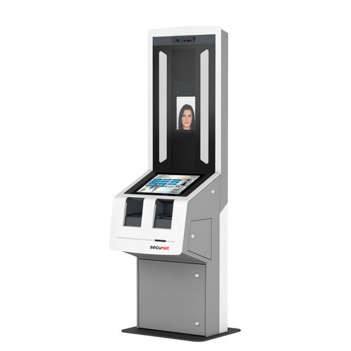 Стойка регистрации с принтером - EASYKIOSK - secunet Security Networks AG - со сканером паспортов / напольная / для аэропорта