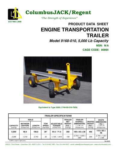 Engine Transportation Trailer 5,000 Lb Capacity