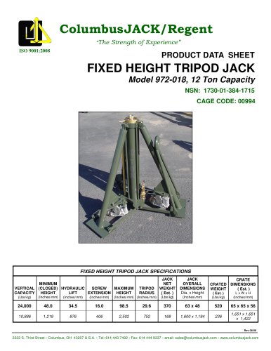 Fixed Height Tripod Jack 12 Ton Capacity