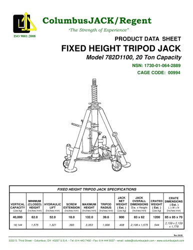 Fixed Height Tripod Jack 20 Ton Capacity