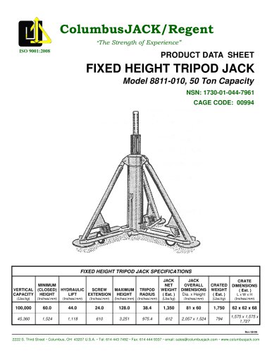 Fixed Height Tripod Jack 50 Ton Capacity