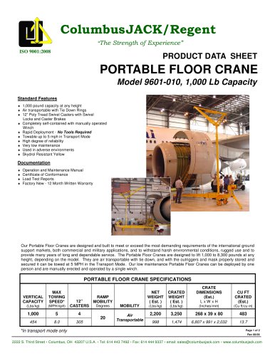 PORTABLE FLOOR CRANE Model 9601-010,