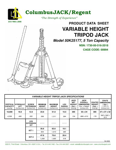 Variable Height Tripod Jack 5 Ton Capacity