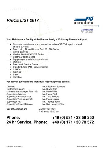 PRICE LIST 2017