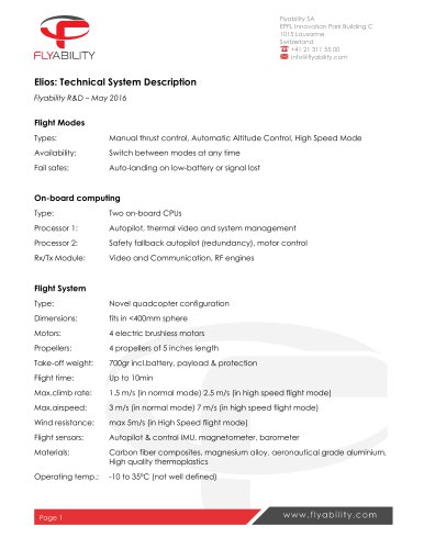 Elios Technical Specifications