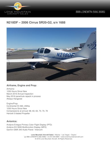 N218DF – 2006 CIRRUS SR20-G2