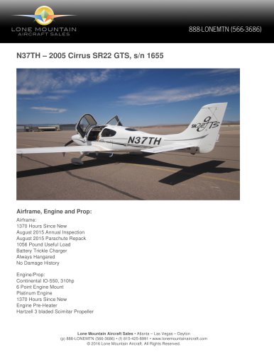 N37TH – 2005 CIRRUS SR22 GTS