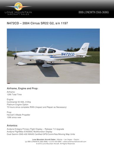 N472CD – 2004 CIRRUS SR22 G2