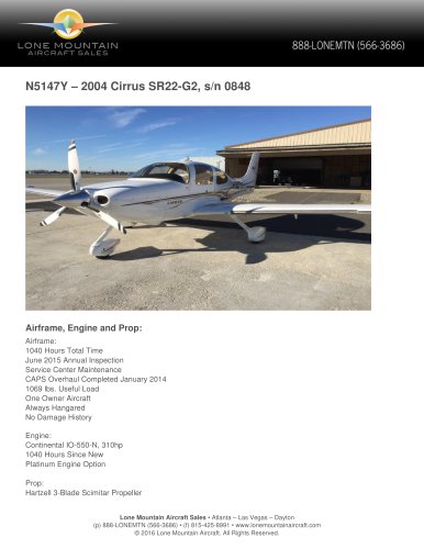 N5147Y – 2004 CIRRUS SR22-G2