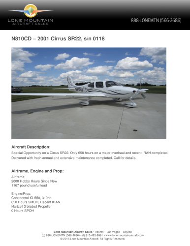 N810CD – 2001 CIRRUS SR22