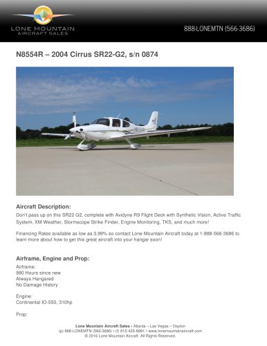 N8554R – 2004 CIRRUS SR22-G2