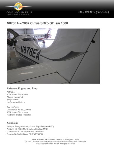 N878EA – 2007 CIRRUS SR20-G2