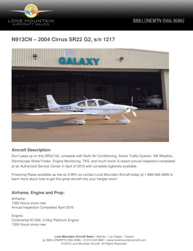 N913CN – 2004 CIRRUS SR22 G2