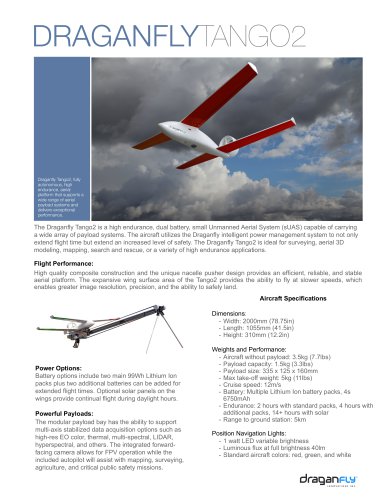 Draganflyer Tango2 Technical Specs