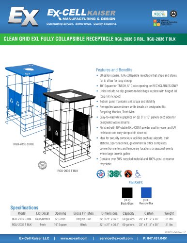 CLEAN GRID EXL FULLY COLLAPSIBLE RECEPTACLE RGU-2036 C RBL, RGU-2036 T BLK