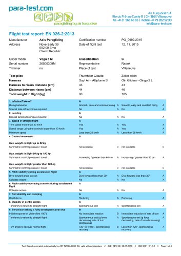 VEGA 5 Flight test report M