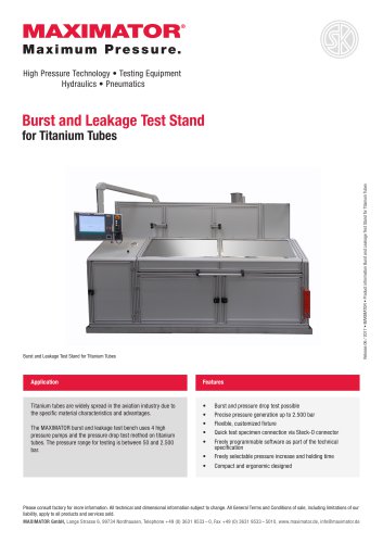 Product Information - Burst and Leakage Test Stand for titanium tubes