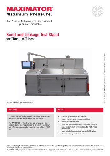 Product Information - Burst and Leakage Test Stand for titanium tubes