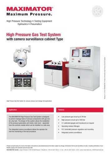 Product Information - High Pressure Gas Test System