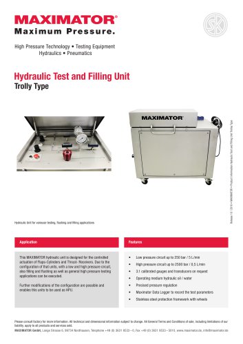 Product Information - Hydraulic Test and Filling Unit TrollyType