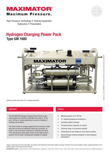 Product Information - Hydrogen Charging Power Pack