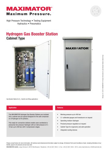 Product Information - Hydrogen Gas Booster Station Cabinet Type