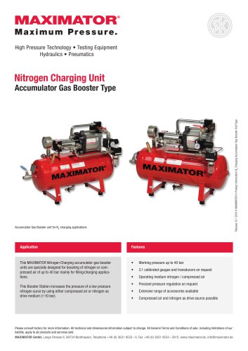 Product Information - Nitrogen Charging Accumulator Gas Booster Unit