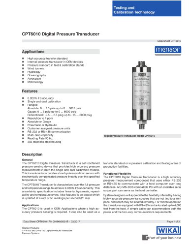 CPT6010 Digital Pressure Transducer