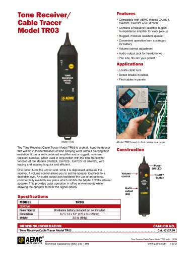 Tone Receiver/ Cable Tracer Model TR03