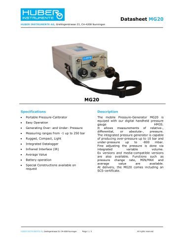 Pressure Calibrator MG20