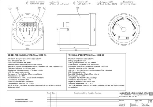 Tachometer with hourcounter Ø80 mm - W alternator