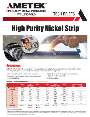 High Purity Nickel Strip Brochure