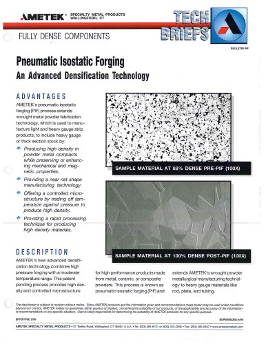 Pneumatic Isostatic Forging PIF