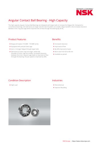 Angular Contact Ball Bearing - High Capacity