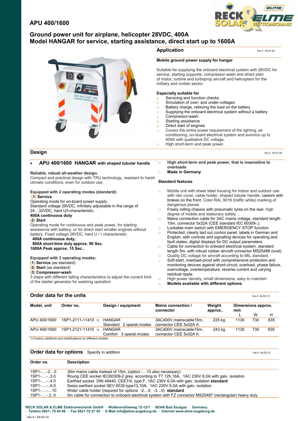 APU 400/1600 - RECK SOLAR und ELME ELEKTROMECHANIK GmbH